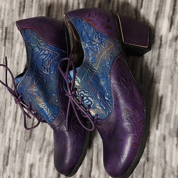 Gracosy Purple/Blue Leather Oxfords with heel Sz 37 - Picture 3 of 16